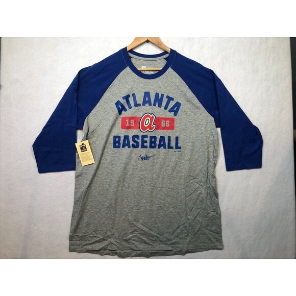 Nike Atlanta Braves Vintage Raglan 3/4 Sleeve Baseball Tee T-Shirt Men's Small S - Picture 1 of 9